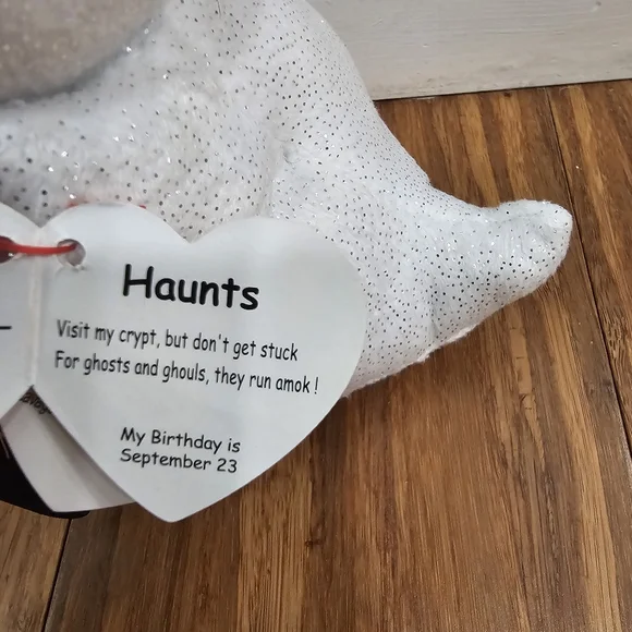 10" Exclusive Ty HAUNTS Sparkly White w/Gold Glitter Ghost Halloween Collectible - Picture 3 of 4